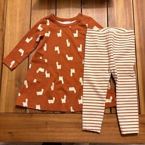 Hanna Andersson Llama Dress & Striped Leggings Set | 18–24M